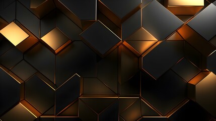 Abstract 3D Background of overlapping geometric Shapes. Futuristic Wallpaper in dark gold Colors