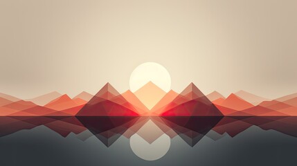  a digital painting of a mountain range with the sun in the background and a lake in the foreground with mountains in the foreground.  generative ai