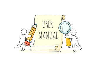 User manual, handbook, guide concept. Reference document, instructions on paper scroll