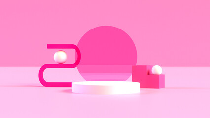 3D rendered illustration. pink minimal scene,podiumfor cosmetic product presentation.Abstract minimalistic scene with geometric forms.podium on purple background with shadows.Cylinder abstract minimal