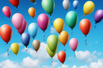 Bunte Luftballons auf einem blauem Himmel