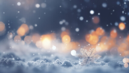 Fototapeta na wymiar Snowflakes on light bokeh background, Soft snowflakes christmas texture, At close range, Snowfall, Nature, copy space, generative ai