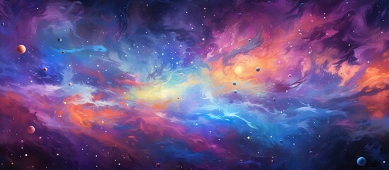 Outer space sky with light neon stars background. AI generated image - obrazy, fototapety, plakaty