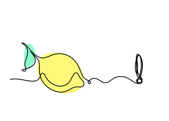 Color drawing line lemon with exclamation mark on the white