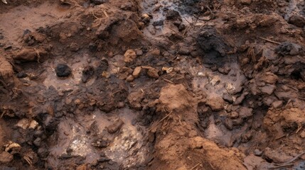 muddy ground that is dirty with dirt and rocks on it