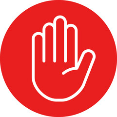 Stop icon design in flat style. Human hand in red circle.