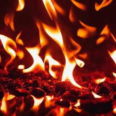 burning red wood on the ground with rocks in front of it