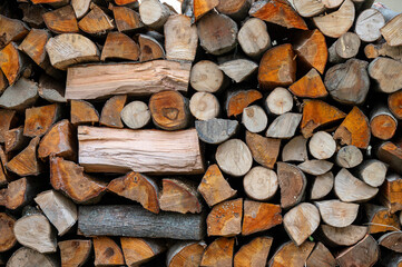 Stack of firewood of mixed species.