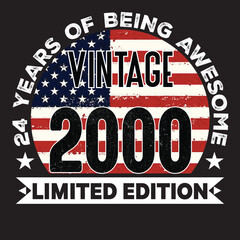 24th Birthday Gifts Men Woman Vintage 2000 24 Years Old USA Flag T-Shirt, USA Flag Being Awesome Birthday Gifts For 2024