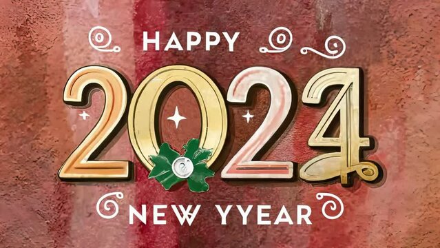 Happy New Year 2024 greetings, retro and vintage style, animation, background, postcard, banner,