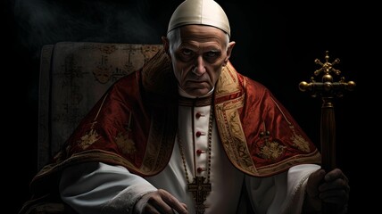 pope benedict sits in a chair smoking a pipe on a table - obrazy, fototapety, plakaty