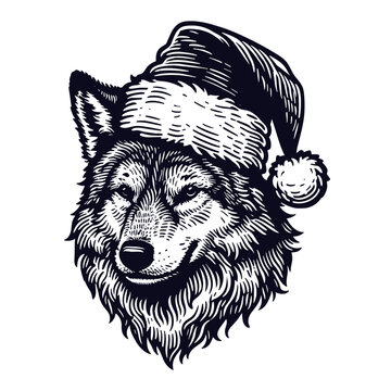 wolf wearing a Christmas hat sketch