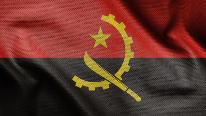 3d illustration flag of Angola. Close up waving flag of Angola.