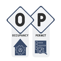 OP - Occupancy Permit business concept background. vector illustration concept with keywords and icons. lettering illustration with icons for web banner, flyer, landing page, presentation
