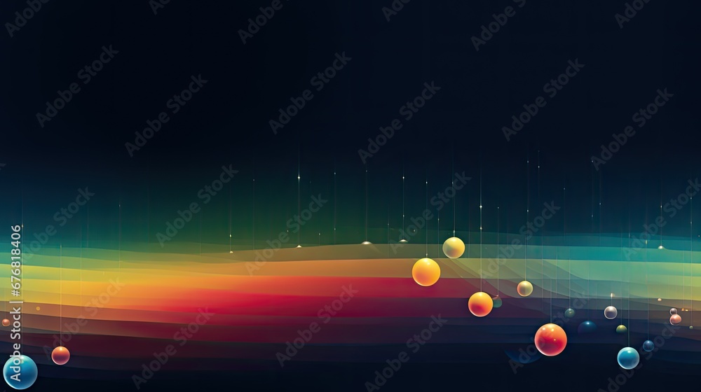 Poster a group of bubbles floating on top of a dark blue and green background with a line of stars in the s
