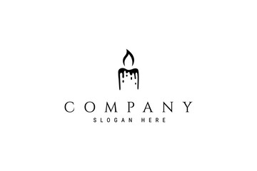 Candle logo with burning fire wick in flat design vector