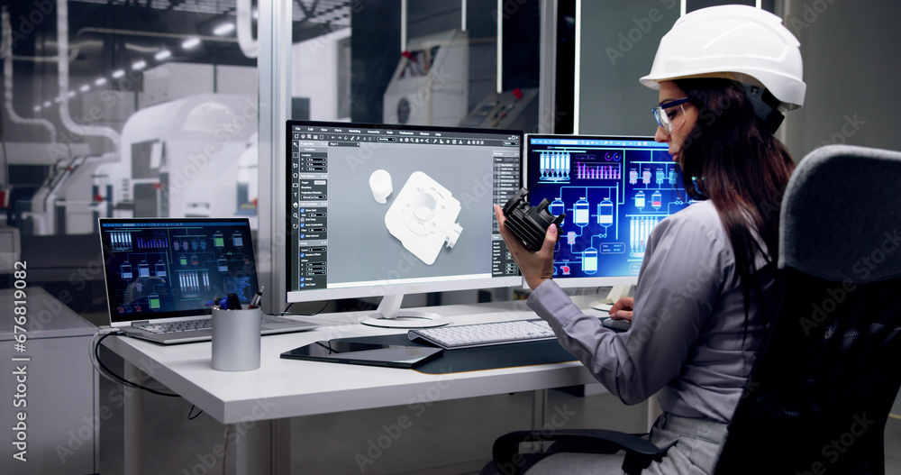 Aufkleber Engineer Doing 3D CAD Model Design On Computer