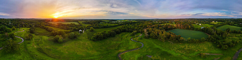 Aerial Panoramic of Beautiful Field in Frederick Maryland - obrazy, fototapety, plakaty