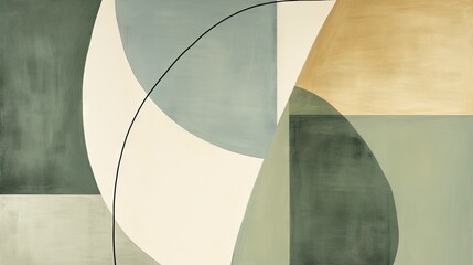  a painting of a green, yellow, and white design with a black line going through the center of the painting.  generative ai