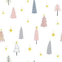 Minimalistic Christmas tree seamless pattern