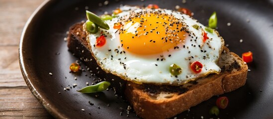Delicious fried egg with chili on toast. AI generated image