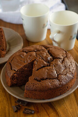 Sweet fluffy chocolate mayonnaise cake for dessert - 676821217