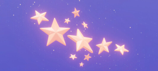 Magic glowing stars on a purple background. 3D illustration