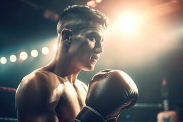 boxer strong man in boxing gloves, AI generated - obrazy, fototapety, plakaty