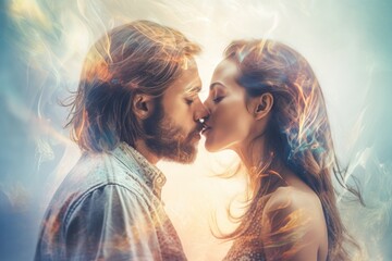 Couple in love are kissing, AI generated