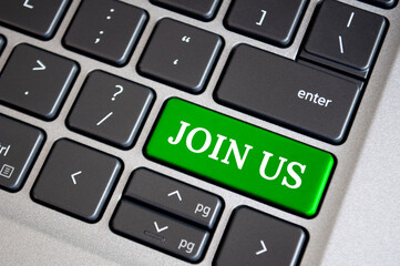 Join us text on green color keyboard