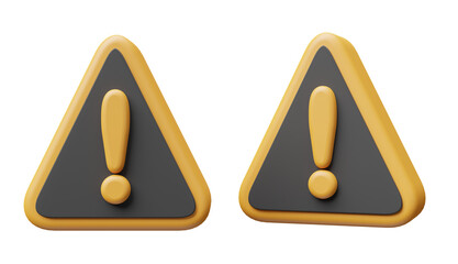 3D triangle icon with exclamation marks, warning illustrations