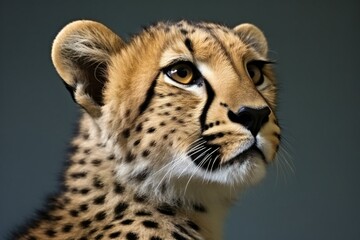 Portrait of a cheetah in front of a grey background
