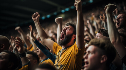 Group of football fans celebrating success of favorite sports team. Generative AI