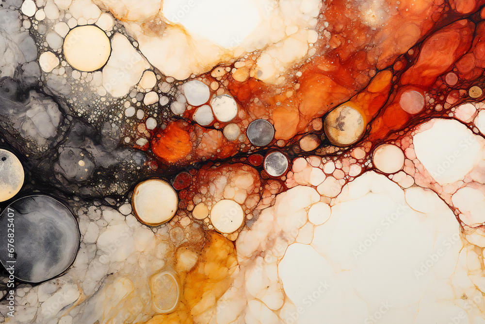 Poster abstract painting with different thin cells and intricate texture, particles and elements