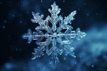 Fototapeta na wymiar Snowflakes on a dark blue background, close-up