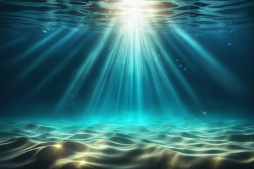 Fototapeta na wymiar Hintergrund Unterwasser Welt mit Sonnenstrahlen auf der Wasseroberfläche Hintergrund