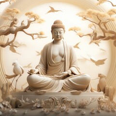 The Great Buddha. Pigeons will fly away from the Great Buddha