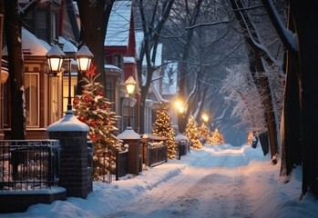 AI generated image of a small European village decked up for Christmas