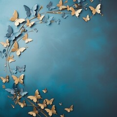 The background is blue with gold butterflies.generative ai