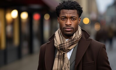 Portrait of handsome african american businessman with scarf looking at camera