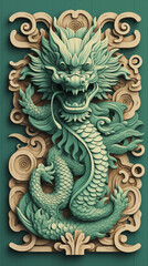 Happy Chinese New Year 2024. A set of posters with a green wooden dragon. 