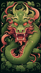 Fototapeta premium Happy Chinese New Year 2024. A set of posters with a green wooden dragon. 