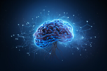 Obraz premium brain ai artificial intelligence,bright brain connection ,blue business background,copy space