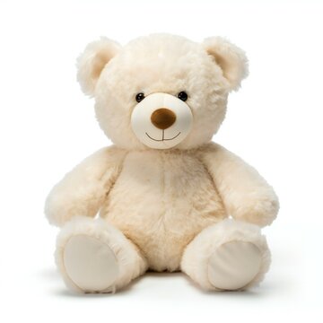 Teddy bear sitting on white background,  Close-up image