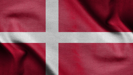 3d illustration flag of Denmark. Close up waving flag of Denmark.