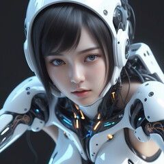 anime girl wearing robotic suit, realistic. ai generative