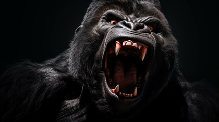 the gorilla growls. - obrazy, fototapety, plakaty