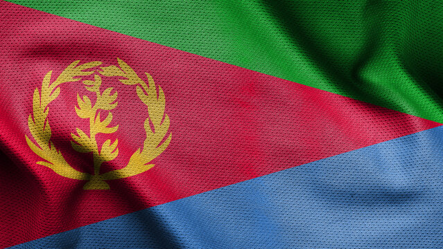 3d illustration flag of Eritrea. Close up waving flag of Eritrea.