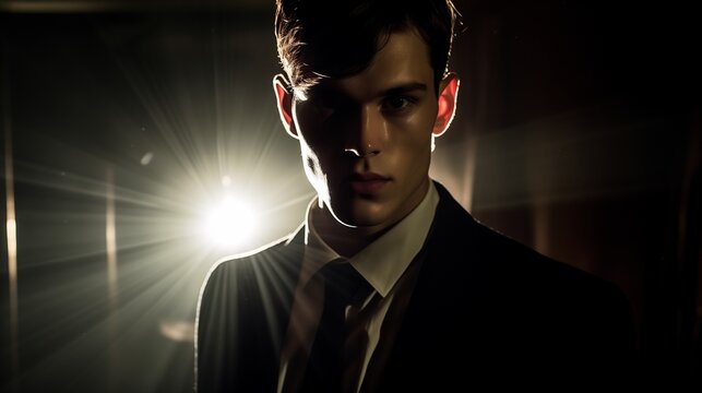 Assertive Presence: Handsome Man in Sharp Contrasting Light
