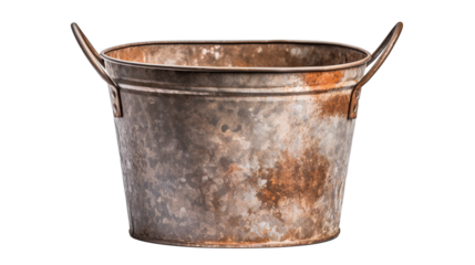 An old metal bucket isolated on transparent background, image with background removed, created with Generative Ai technology.